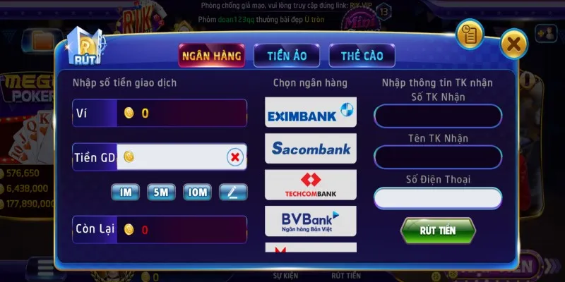 Thao tác rút tiền diễn ra cực kỳ dễ hiểu và đơn giản 